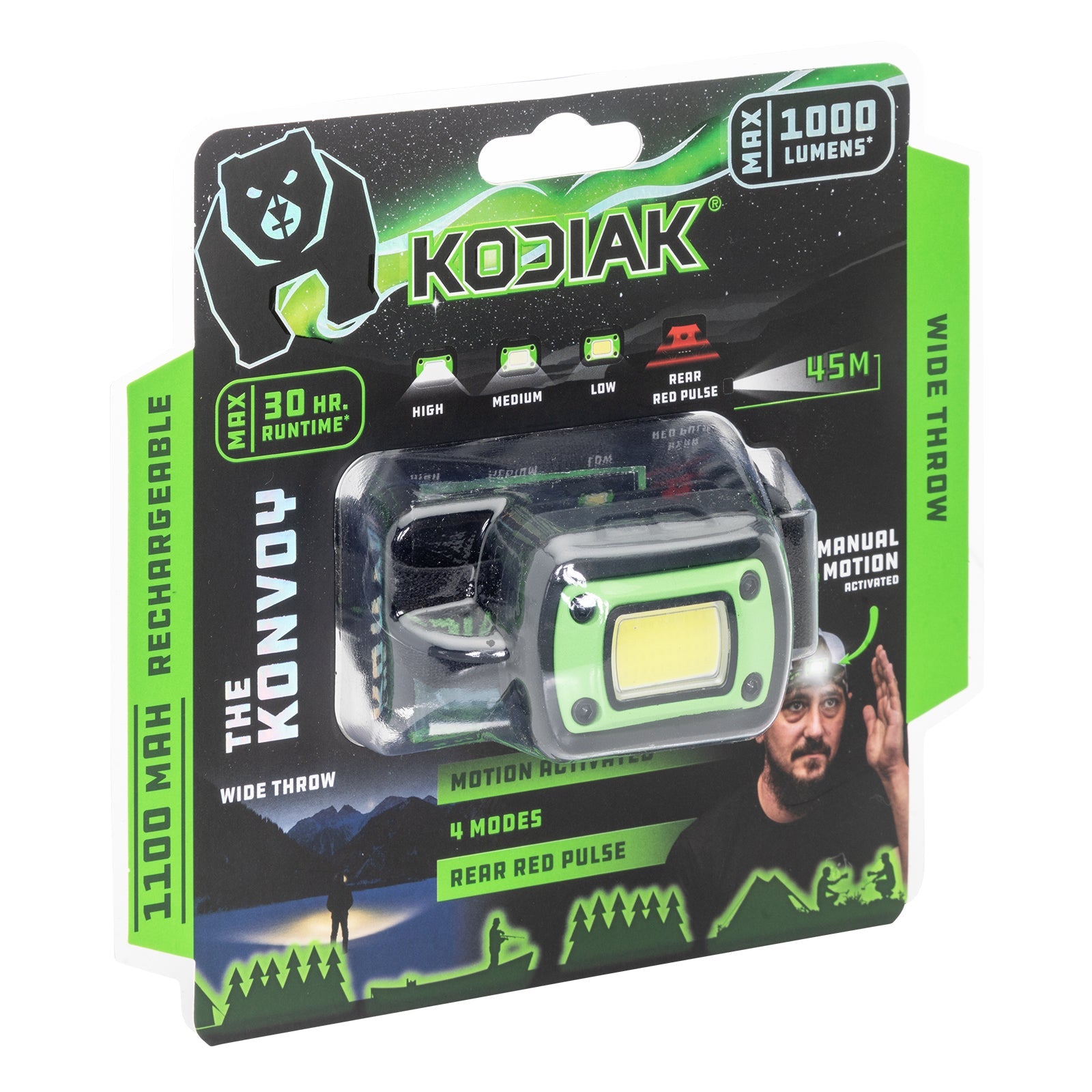 Kodiak® Konvoy 1,000 Lumen Motion Activated Rechargeable Head Lamp
