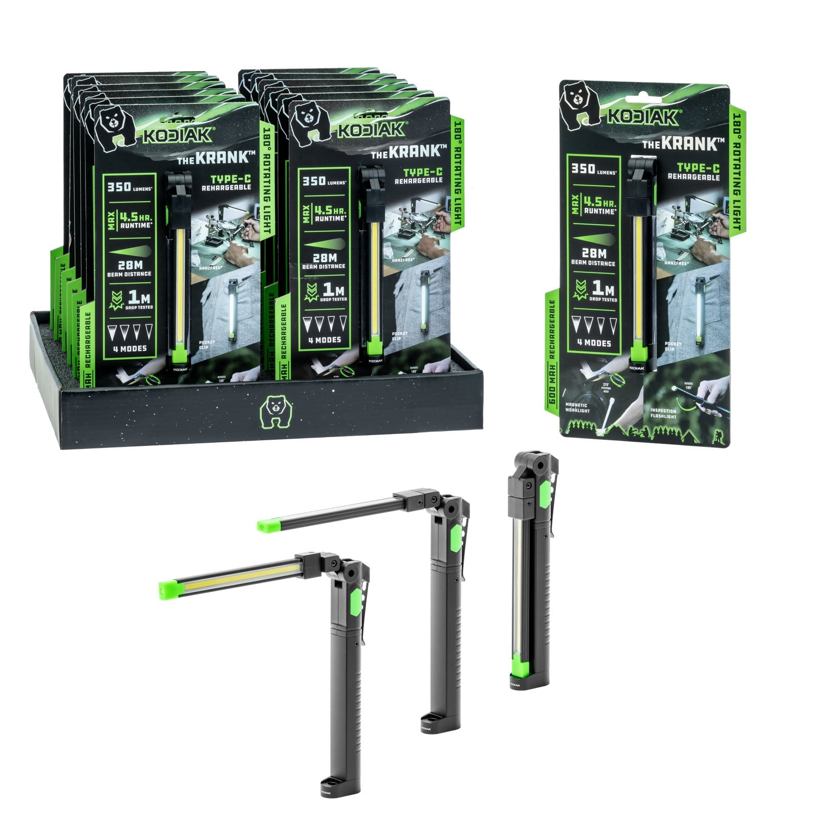 Kodiak® 350 Lumen Krank Rechargeable Slim Rotating Work Light