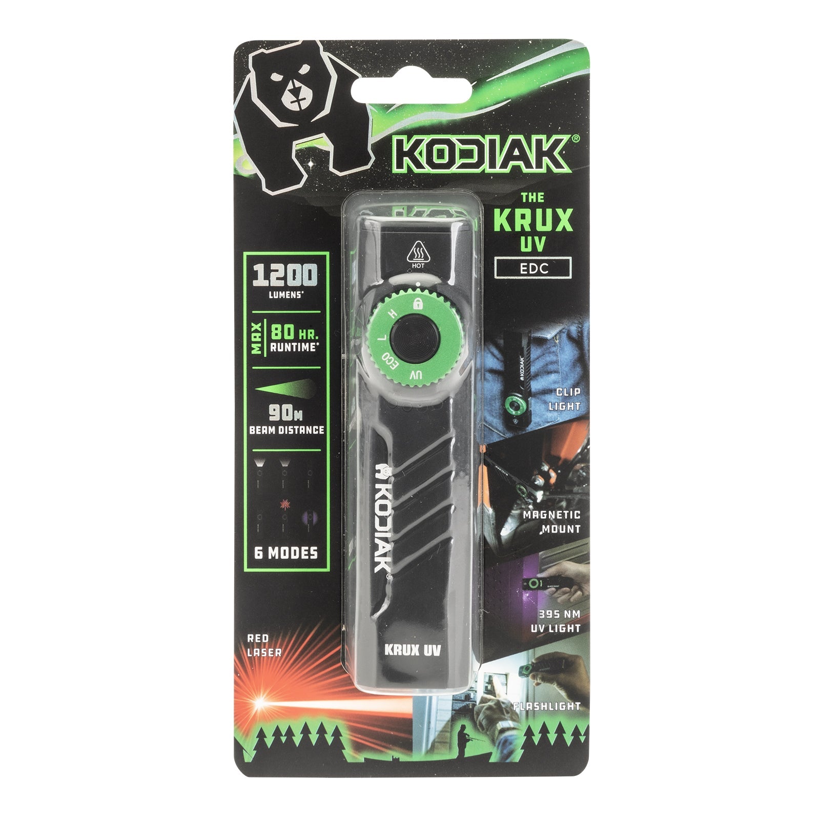 Kodiak® 1,200 Lumen Krux Rechargeable EDC Torch with UV & Laser