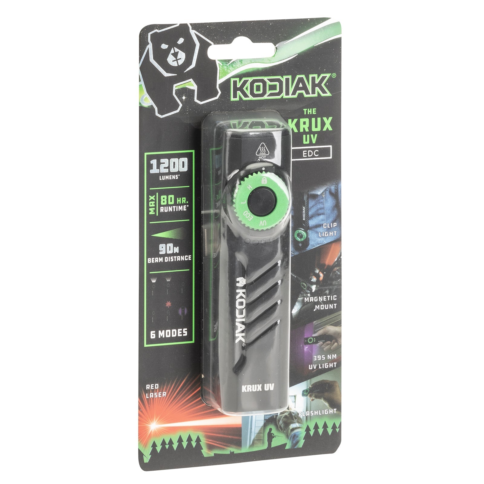 Kodiak® 1,200 Lumen Krux Rechargeable EDC Torch with UV & Laser