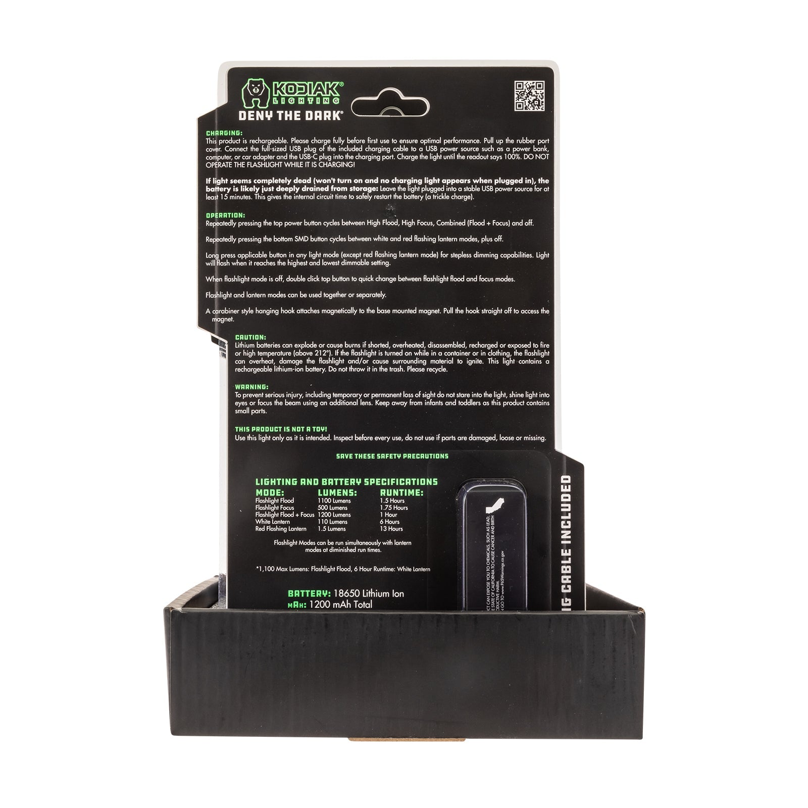 Kodiak® Kavern 1100 Lumen Smart Focus Rechargeable Flashlight - Lantern