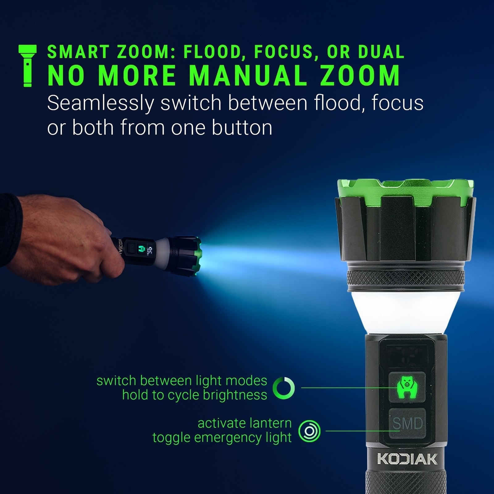 Kodiak® 1,000 Lumen Kavern Smart Focus Rechargeable Torch Lantern