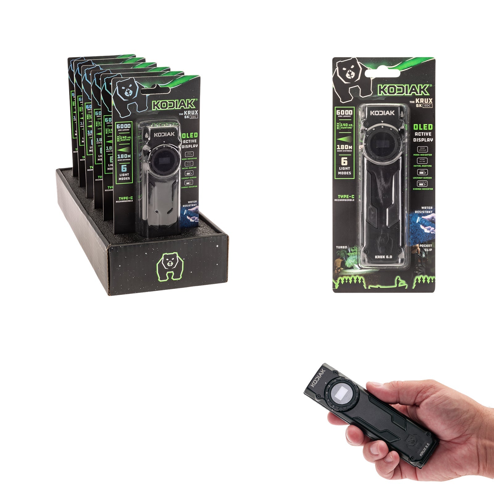 Kodiak® 6,000 Lumen Krux Rechargeable EDC Torch with LCD