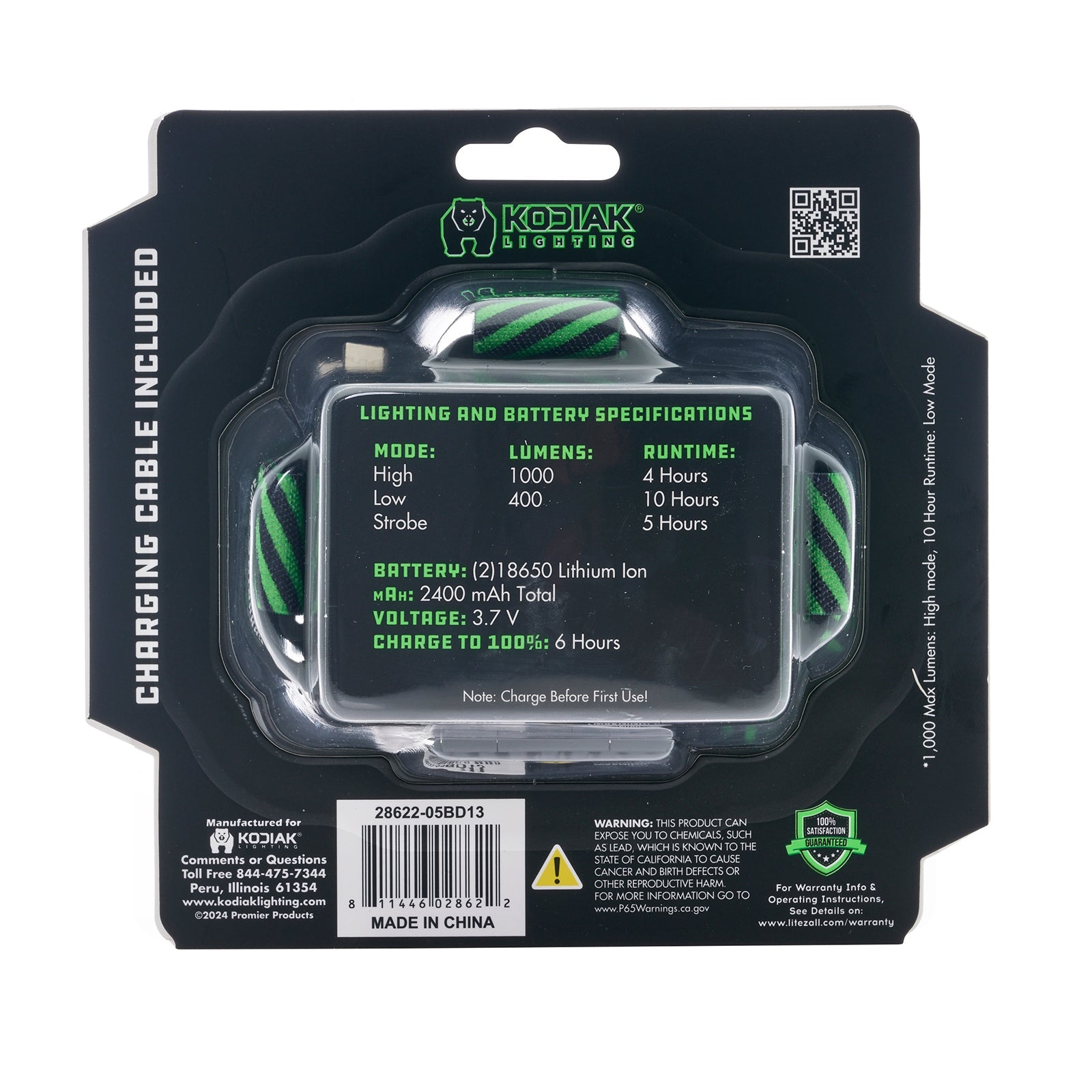 Kodiak® 1,000 Lumen Long Range 730m Dual Power Rechargeable Head Lamp