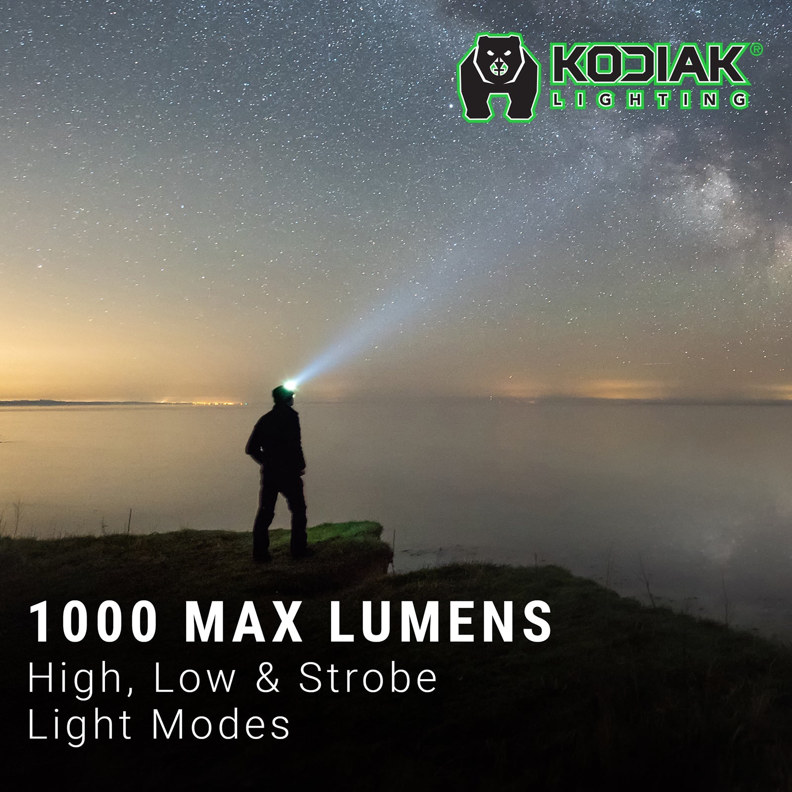 Kodiak® 1,000 Lumen Long Range 730m Dual Power Rechargeable Head Lamp