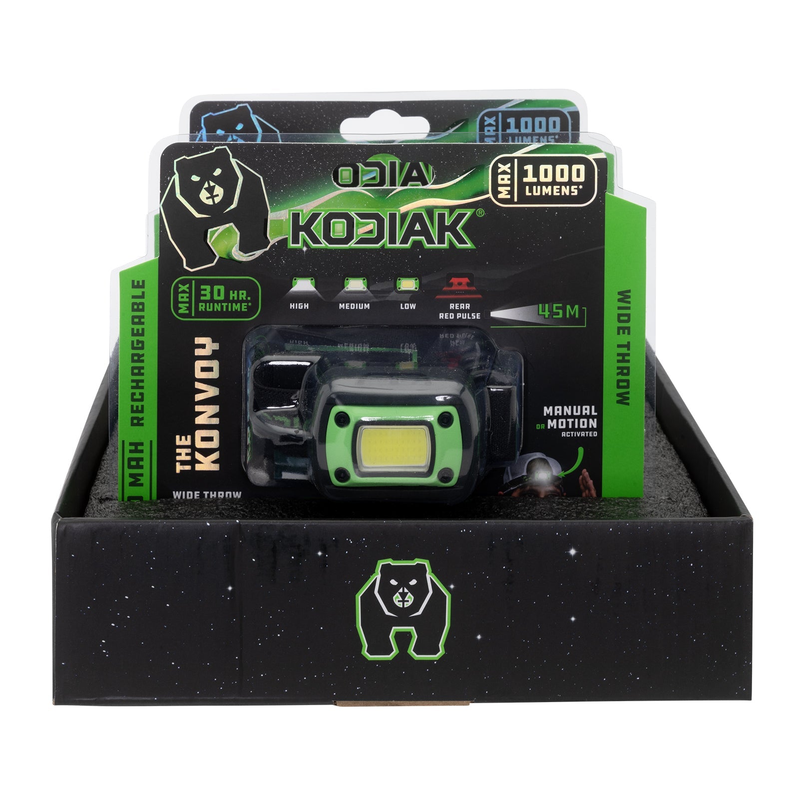 Kodiak® Konvoy 1,000 Lumen Motion Activated Rechargeable Head Lamp