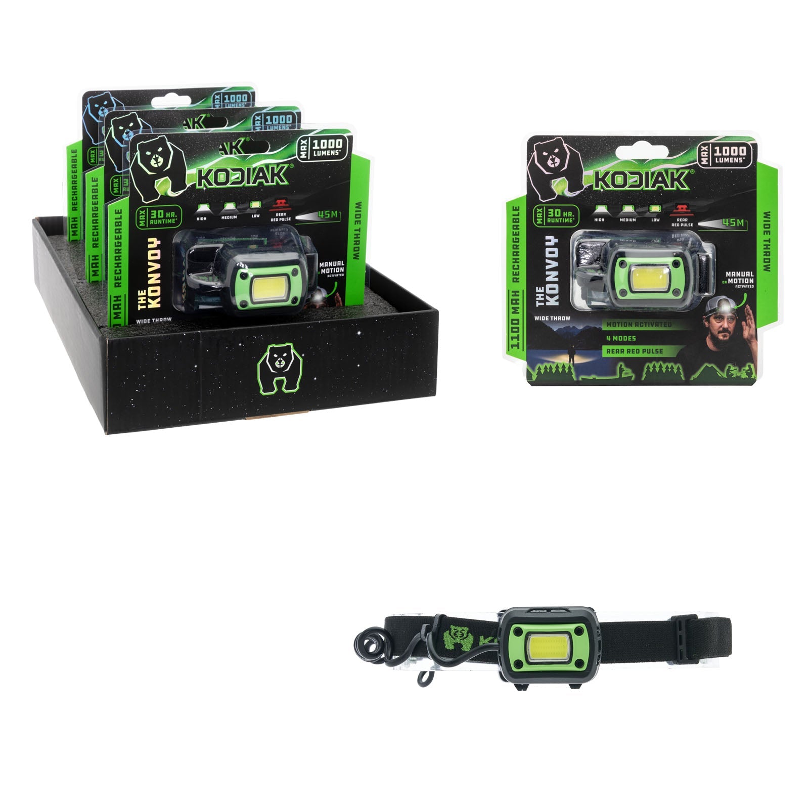 Kodiak® Konvoy 1,000 Lumen Motion Activated Rechargeable Head Lamp