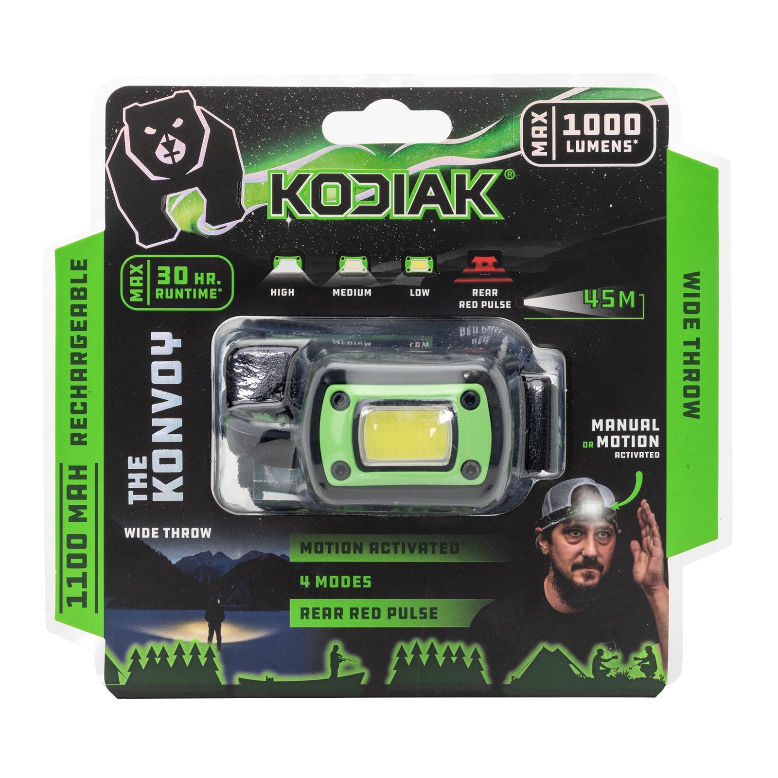 Kodiak® Konvoy 1,000 Lumen Motion Activated Rechargeable Head Lamp