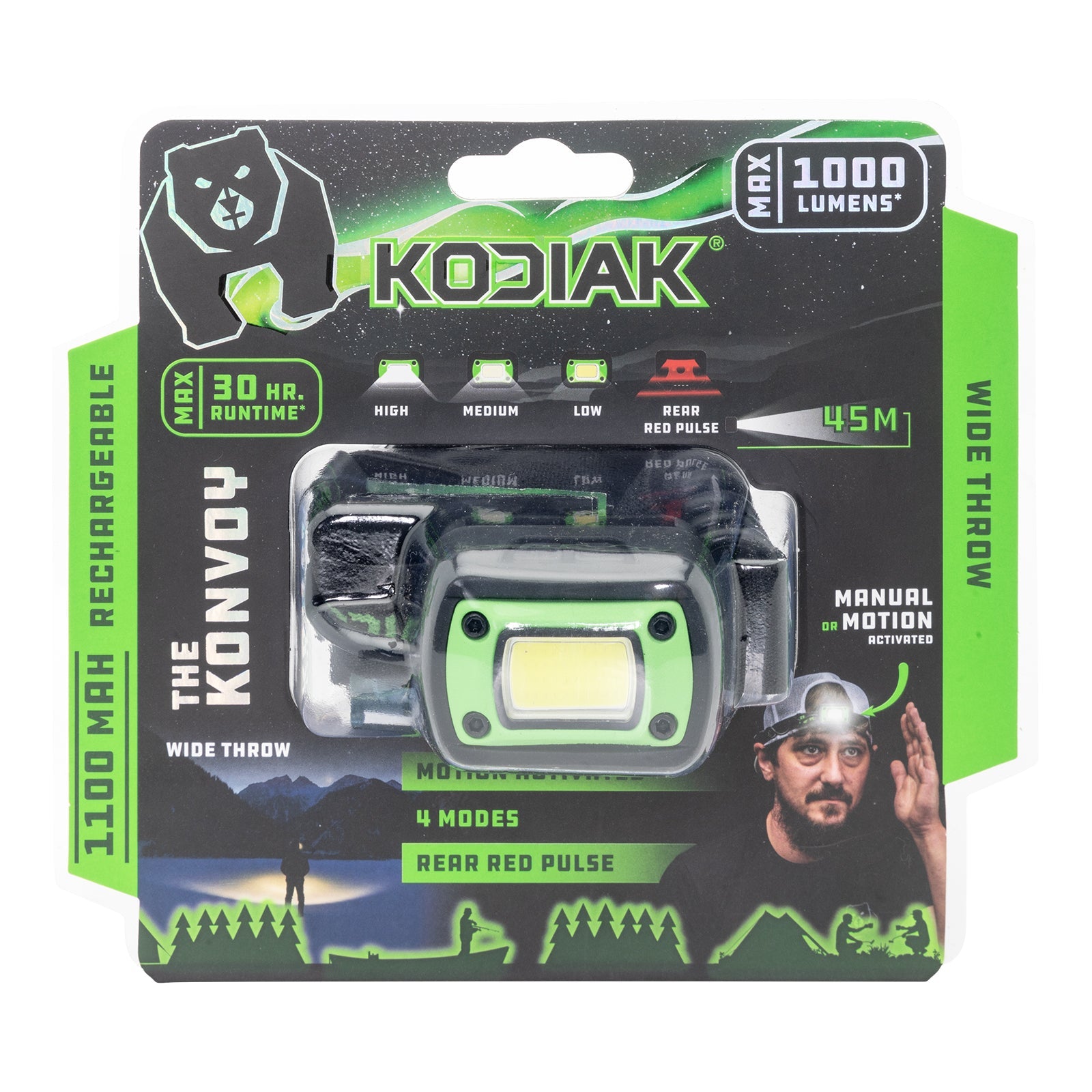 Kodiak® Konvoy 1,000 Lumen Motion Activated Rechargeable Head Lamp
