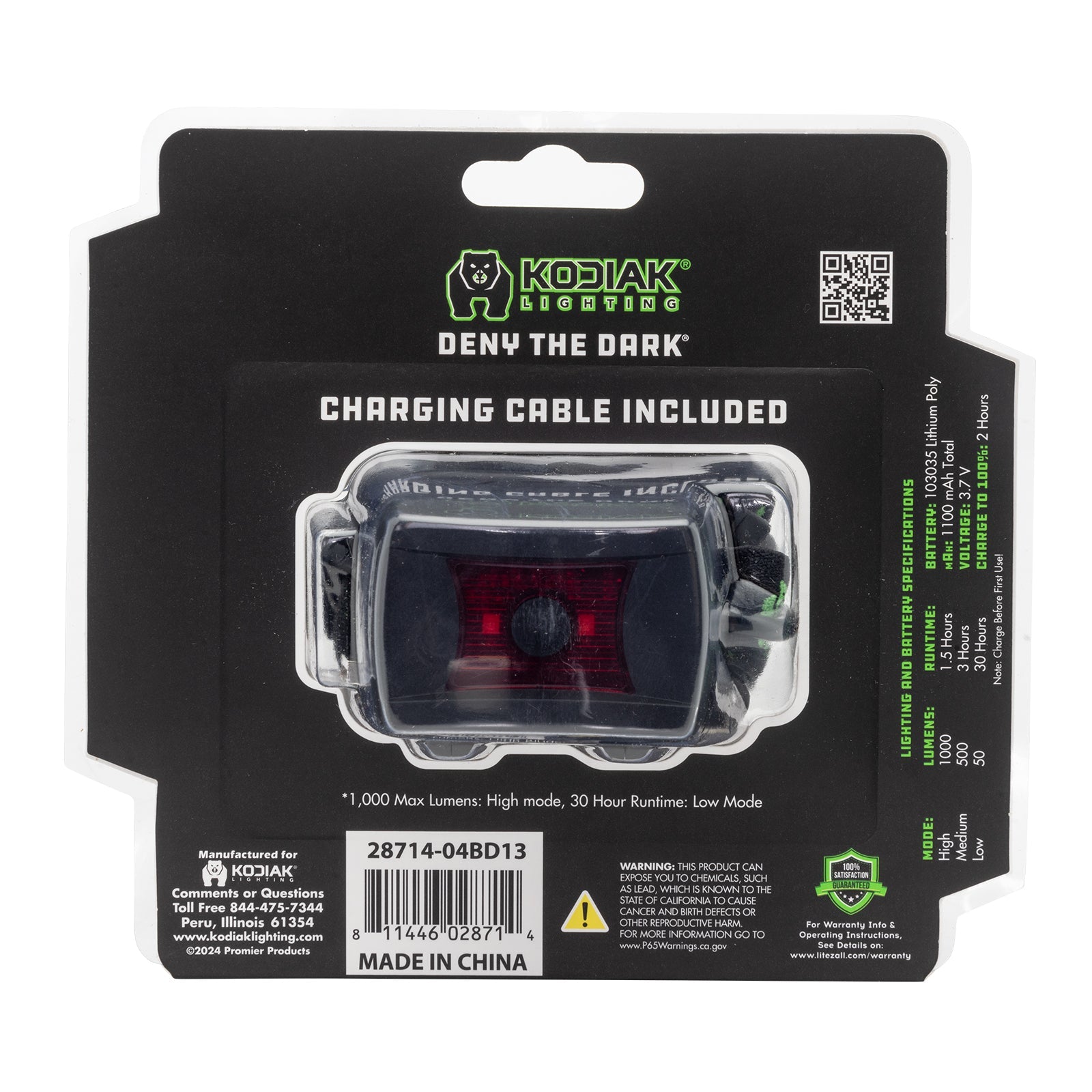 Kodiak® Konvoy 1,000 Lumen Motion Activated Rechargeable Head Lamp
