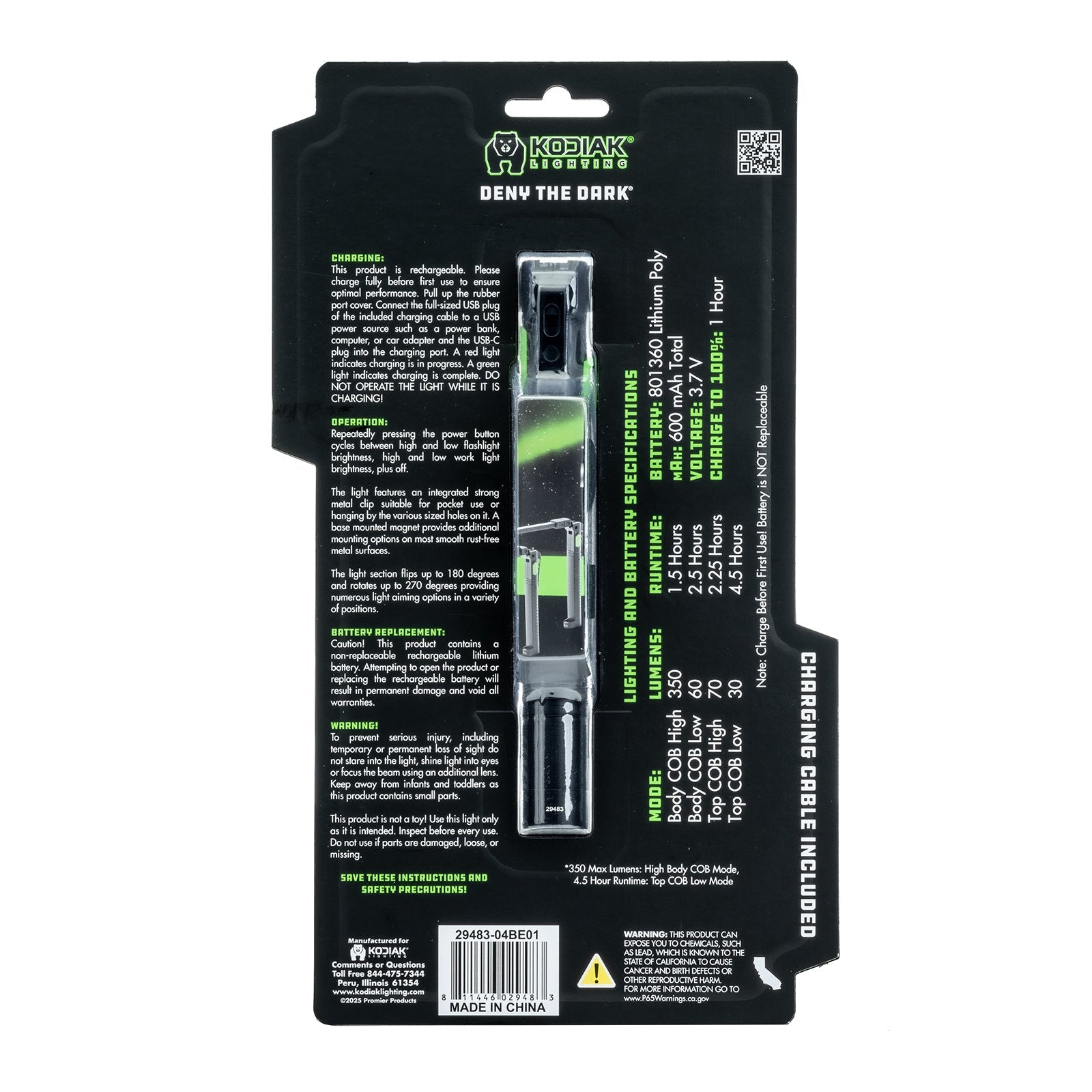 Kodiak® 350 Lumen Krank Rechargeable Slim Rotating Work Light