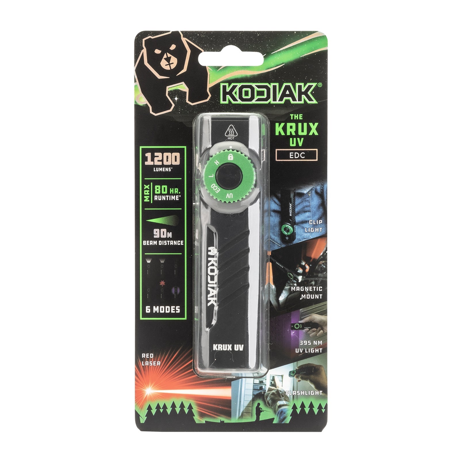 Kodiak® 1,200 Lumen Krux Rechargeable EDC Torch with UV & Laser