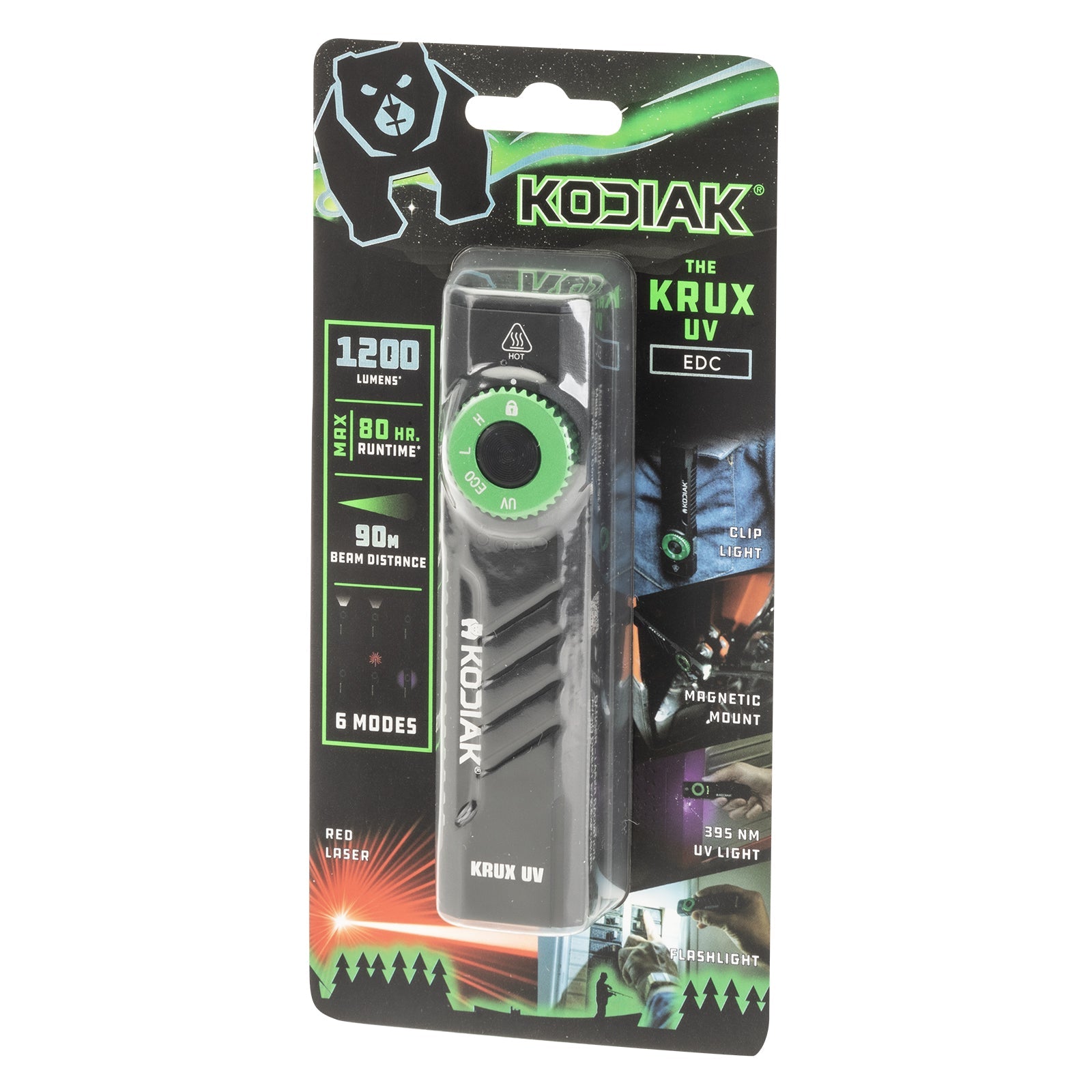 Kodiak® 1,200 Lumen Krux Rechargeable EDC Torch with UV & Laser