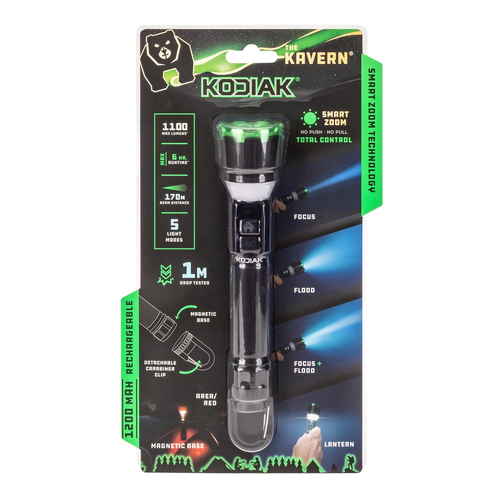 Kodiak® Kavern 1100 Lumen Smart Focus Rechargeable Flashlight - Lantern
