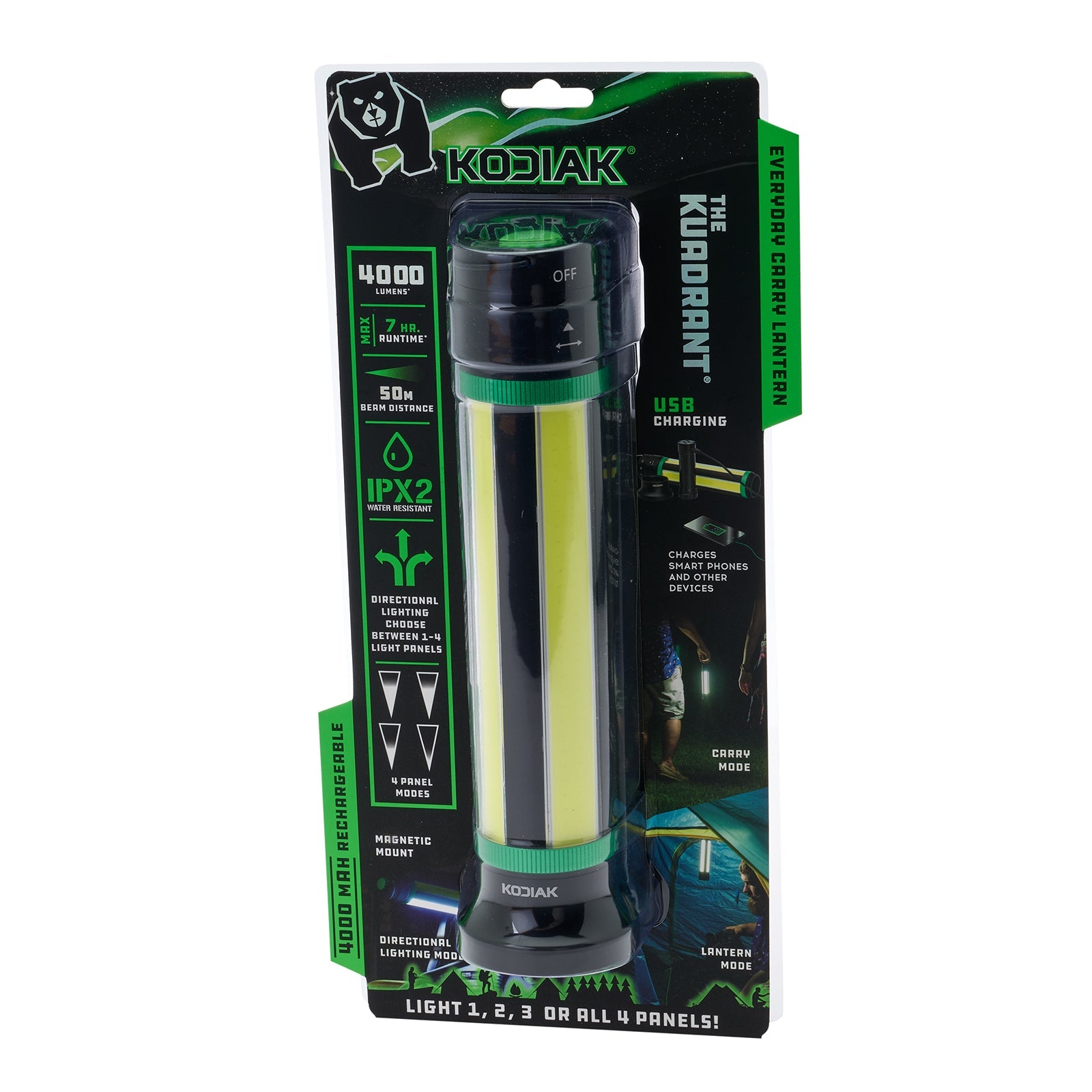 Kodiak® 4,000 Lumen Kuadrant 4-Panel Rechargeable Work Light Lantern