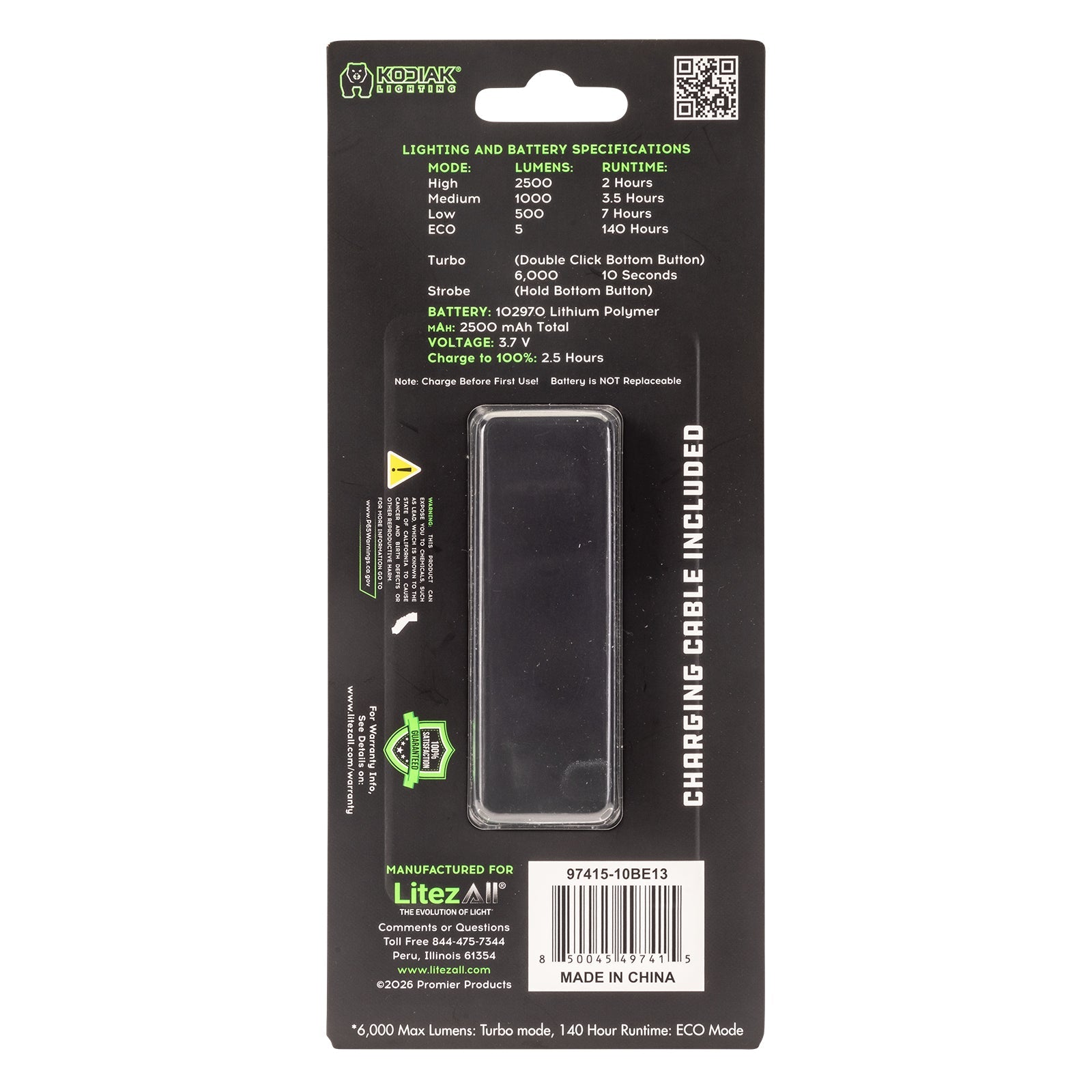 Kodiak® 6,000 Lumen Krux Rechargeable EDC Torch with LCD