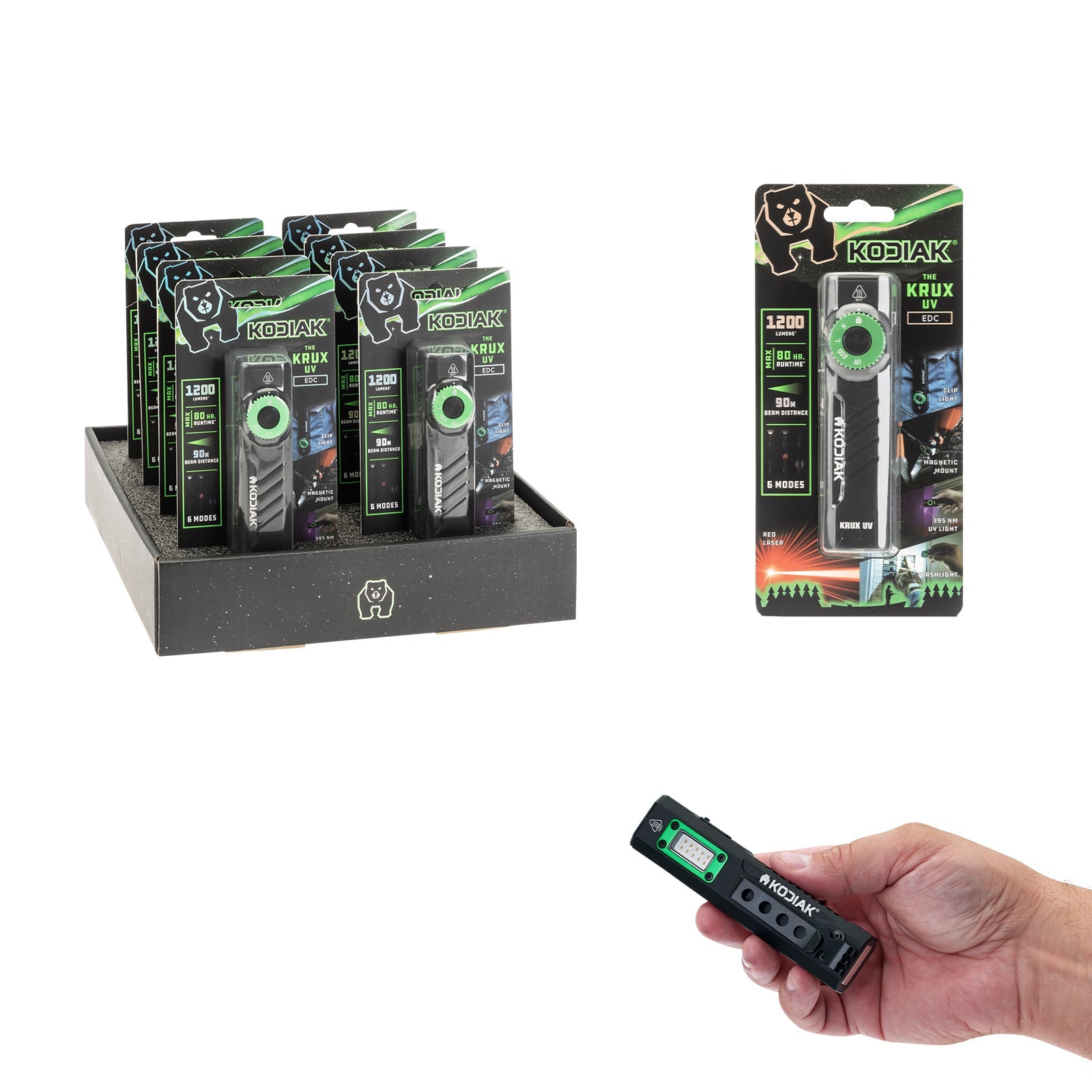 Kodiak® 1,200 Lumen Krux Rechargeable EDC Torch with UV & Laser